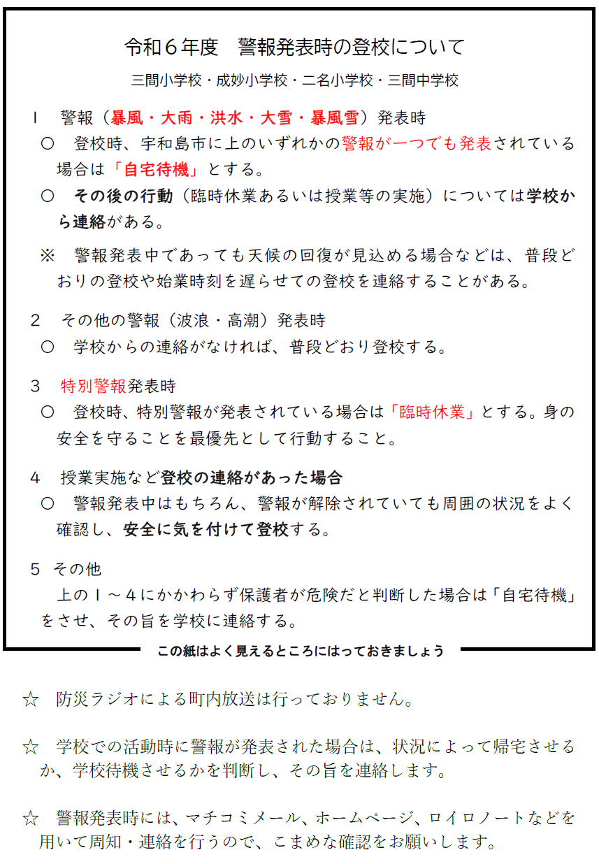 警報発令時の登校Ｒ６